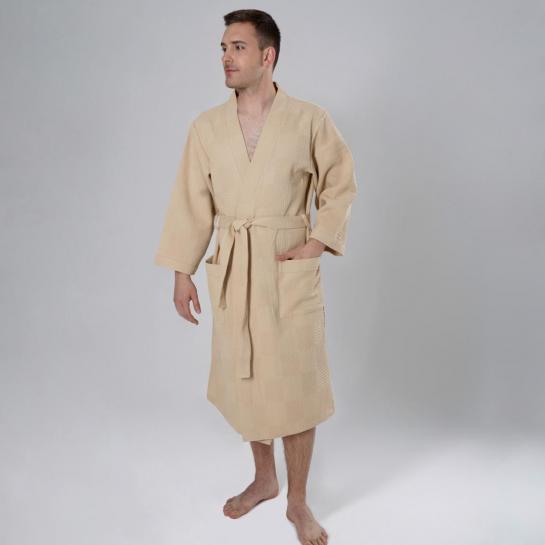 Бежевый вафельный халат "Классика" — фото-545_3